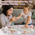 Smartwo 22 PCS Wooden Makeup Toy Set for Toddler Pretend Play,Wood Beauty Salon Toys Cute Wooden Makeup Kit with Realistic Accessories Gift for Girls 3 4 5 6