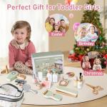 Smartwo 22 PCS Wooden Makeup Toy Set for Toddler Pretend Play,Wood Beauty Salon Toys Cute Wooden Makeup Kit with Realistic Accessories Gift for Girls 3 4 5 6