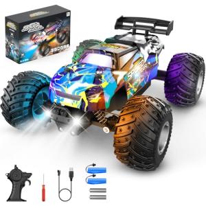 Rcjoyou Remote Control Car, 2WD Off-Road Rc Truck, 20 KM/H All-Terrain RC Cars with Headlights & Body Lights, 2.4GHz, 2 Batteries, Remote Control Car for Boys 4-7 8-12, Gift Toys for Boys Girls