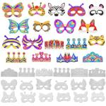 VKPI 48 PCS Color Your Own Paper Crowns and Paper Masks, DIY Art Coloring Craft Activity for Kids Birthday Dress up Party Favors Decoration, School Home Art Coloring Activities