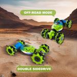 HOSHIPLAY Gesture RC Car Green, 1:24 4WD Transform Off-Road Stunt Car with Gesture & Remote Control, 360° Flips Drift Vehicle with LED Lights Music, All Terrain Toy Cars Gifts for Boys Girls Age 6-12
