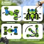 HOSHIPLAY Gesture RC Car Green, 1:24 4WD Transform Off-Road Stunt Car with Gesture & Remote Control, 360° Flips Drift Vehicle with LED Lights Music, All Terrain Toy Cars Gifts for Boys Girls Age 6-12