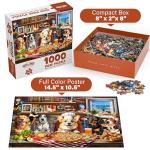 BenBen Puzzles for Adults 1000 Pieces, Dogs' Dinner Party, Dog Jigsaw Puzzle with Letters on Back, Funny Animal Puzzle, Challenging Puzzles for Family Game Night, Home Décor