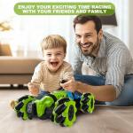 HOSHIPLAY Gesture RC Car Green, 1:24 4WD Transform Off-Road Stunt Car with Gesture & Remote Control, 360° Flips Drift Vehicle with LED Lights Music, All Terrain Toy Cars Gifts for Boys Girls Age 6-12