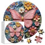 Butterfly Flower Jigsaw Puzzles 1000 Pieces, PICKFORU Wildflower Garden Puzzles for Adults, Round Pink Puzzle as Wall Art Decor