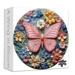 Butterfly Flower Jigsaw Puzzles 1000 Pieces, PICKFORU Wildflower Garden Puzzles for Adults, Round Pink Puzzle as Wall Art Decor