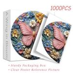 Butterfly Flower Jigsaw Puzzles 1000 Pieces, PICKFORU Wildflower Garden Puzzles for Adults, Round Pink Puzzle as Wall Art Decor