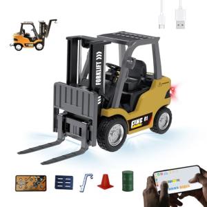 DAOGU mini RC Forklift Toy - 1:64 Alloy Remote Control Crane with Liftable Forks,STEM Educational Construction Vehicle for Kids Age 6-12,Christmas Birthday Gift(mini Forklift)