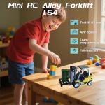 DAOGU mini RC Forklift Toy - 1:64 Alloy Remote Control Crane with Liftable Forks,STEM Educational Construction Vehicle for Kids Age 6-12,Christmas Birthday Gift(mini Forklift)