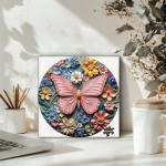 Butterfly Flower Jigsaw Puzzles 1000 Pieces, PICKFORU Wildflower Garden Puzzles for Adults, Round Pink Puzzle as Wall Art Decor