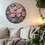 Butterfly Flower Jigsaw Puzzles 1000 Pieces, PICKFORU Wildflower Garden Puzzles for Adults, Round Pink Puzzle as Wall Art Decor