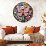 Butterfly Flower Jigsaw Puzzles 1000 Pieces, PICKFORU Wildflower Garden Puzzles for Adults, Round Pink Puzzle as Wall Art Decor