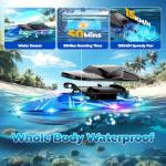 TOLLCY Remote Control Boat for Kids, 2Pack RC Boats with LED Lights for Pools Lakes River & Bathtub, 2.4Ghz Control, Whole Body Waterproof, 2 Rechargeable Batteries Summer Water Toys