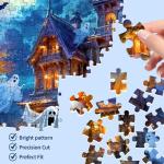 Halloween Night Jigsaw Puzzle for Adults 1000 Pieces-Haunted House Pumpkin,Witch,Skeleton,Ghosts & Batstheme Puzzles Spooky Night Sky Puzzle-for Holiday Party Gifts or Decorations