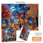 Halloween Night Jigsaw Puzzle for Adults 1000 Pieces-Haunted House Pumpkin,Witch,Skeleton,Ghosts & Batstheme Puzzles Spooky Night Sky Puzzle-for Holiday Party Gifts or Decorations