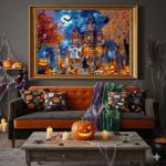 Halloween Night Jigsaw Puzzle for Adults 1000 Pieces-Haunted House Pumpkin,Witch,Skeleton,Ghosts & Batstheme Puzzles Spooky Night Sky Puzzle-for Holiday Party Gifts or Decorations