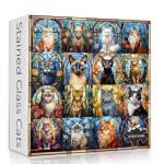 Stained Glass Puzzle Cat Puzzles for Adults 1000 Pieces, Colorful Kitty Kitten Collage Puzzles 1000 Pieces, Hard Difficult Impossible Challenging Jigsaw Puzzles for Adults