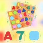 Alphabet Wooden Puzzles for Toddlers 3-5, Pack of 3 ABC, Number and Shape Puzzle, Preschool Educational Learning Toys with Puzzle Board & Letter Blocks for Girls Boys Ages 3 4 5 Years Old