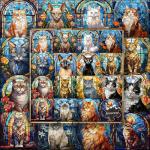 Stained Glass Puzzle Cat Puzzles for Adults 1000 Pieces, Colorful Kitty Kitten Collage Puzzles 1000 Pieces, Hard Difficult Impossible Challenging Jigsaw Puzzles for Adults