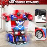 Remote Control Car with One Button Transformation, RC Cars Transforming into Robot, 2.4Ghz 360 Degree Rotation Police Car with Light, 1:18 Scale Transform Toys for Boys Girls Kids 4-7 8-12 6-8