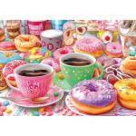 500 Pieces Puzzles for Adults Colorful Donuts Coffee Jigsaw Puzzle Letter on Back No Dust Difficult Unique Family Challenging Food Puzzles Gift Toy for Adults Seniors Perfect for Game Nights （23"x15"）