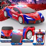 Remote Control Car with One Button Transformation, RC Cars Transforming into Robot, 2.4Ghz 360 Degree Rotation Police Car with Light, 1:18 Scale Transform Toys for Boys Girls Kids 4-7 8-12 6-8