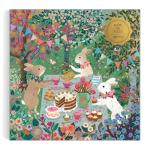 Galison Spring Tea Party – 500 Piece Foil Jigsaw Puzzle Featuring Beautiful Artwork of Rabbits Enjoying A Tea Party
