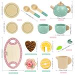 Wooden Tea Set for Little Girls Play Food Pretend Play Kitchen Accessories for 3 4 5 Years Old Girls and Boys Toddler Princess Tea Time Party Food Toys