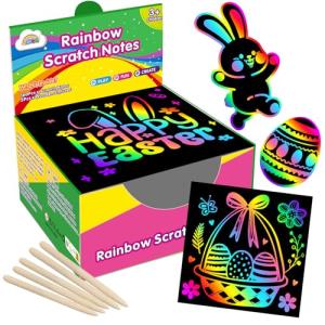 ZMLM Easter Basket Stuffers for Kids，165 Rainbow Scratch Paper Art Notes, Easter Crafts for Kids Ages 4-8, Easter Gifts Girls Boys Toys Classroom Prizes for Students School Activity