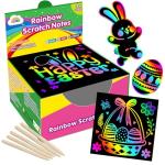 ZMLM Easter Basket Stuffers for Kids，165 Rainbow Scratch Paper Art Notes, Easter Crafts for Kids Ages 4-8, Easter Gifts Girls Boys Toys Classroom Prizes for Students School Activity