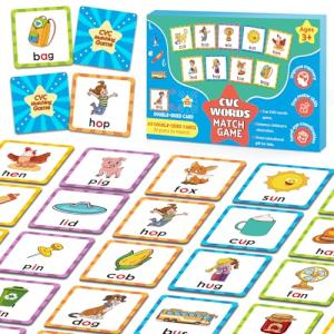 Memory Game, CVC Word Games Kindergarten, Memory Games for Kids Ages 4-8, Matching Games for Toddlers 3-5, Phonics Games Flash Cards 2-4 Years, Memory Card Game Homeschool Learning Educational Toys