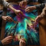 Impossible Puzzles for Adults 1000 Pieces, PICKFORU Forest Aurora Jigsaw Puzzle, Nature Scenery Colorful Puzzles Plant Scenic Challenge