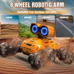 Fotgear Robot Toys for Boys Girls - 8 Wheels RC Stunt Car with Cool Lights & Music, LED Eyes, Flexible Head, Auto-Demo, 360° Rotation - All-Terrains Toy RC Cars for 6+ Years Old Kids, Orange