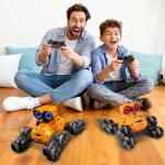 Fotgear Robot Toys for Boys Girls - 8 Wheels RC Stunt Car with Cool Lights & Music, LED Eyes, Flexible Head, Auto-Demo, 360° Rotation - All-Terrains Toy RC Cars for 6+ Years Old Kids, Orange