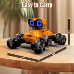 Fotgear Robot Toys for Boys Girls - 8 Wheels RC Stunt Car with Cool Lights & Music, LED Eyes, Flexible Head, Auto-Demo, 360° Rotation - All-Terrains Toy RC Cars for 6+ Years Old Kids, Orange