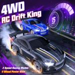 Mini RC Drift Car 1:64 Scale, Remote Control Car with LED Lights & 2-Speed Modes, 2.4GHz Stunt Drifting RC Toys with 4 Obstacles & Track Mat, Hobby Gift for Kids & Adults, Black