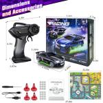 Mini RC Drift Car 1:64 Scale, Remote Control Car with LED Lights & 2-Speed Modes, 2.4GHz Stunt Drifting RC Toys with 4 Obstacles & Track Mat, Hobby Gift for Kids & Adults, Black