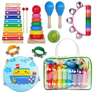 Childom Kids Musical Instruments for Toddlers,Baby Musical Toys for Toddlers,Preschool Educational Kids Gifts,Christmas Birthday Gifts for Boys Girls,Xylophone,Maracas,Wooden Instruments Toddler Toys