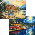 Pixlora Puzzles for Adults 1000 Pieces, 2 Pack Lake Cabin and Moonlight Jigsaw Puzzles, Night View Theme, Challenging Puzzles for Game Night, Perfect for Nature Lovers