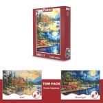 Pixlora Puzzles for Adults 1000 Pieces, 2 Pack Lake Cabin and Moonlight Jigsaw Puzzles, Night View Theme, Challenging Puzzles for Game Night, Perfect for Nature Lovers