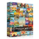 Vintage World Travel Puzzles for Adults 1000 Piece, Colosseum Eiffel Tower Landscape Poster Puzzle Landmarks, Scenic Jigsaw Puzzles for Adults Paris Italy Scenery