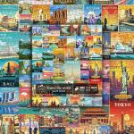 Vintage World Travel Puzzles for Adults 1000 Piece, Colosseum Eiffel Tower Landscape Poster Puzzle Landmarks, Scenic Jigsaw Puzzles for Adults Paris Italy Scenery