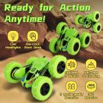 Threeking RC Stunt Cars Remote Control Car Double-Sided Driving 360-degree Flips Rotating Car Toy, Green