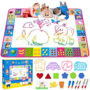Water Doodle Mat - Kids Painting Writing Doodle Toy Board - Color Doodle Drawing Mat Bring Magic Pens Educational Toys for Age 3 4 5 6 7 8 9 10 11 12 Year Old Girls Boys Age Toddler Gift (Pink)