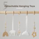 Comfy Cubs Wooden Baby Play Gym - Natural Finish Pinewood Baby Activity Gym with 5 Sensory Hanging Toys - Easy No-Tool Assembly, Safe and Durable for Infant Motor and Visual Development - Natural Wood