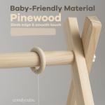 Comfy Cubs Wooden Baby Play Gym - Natural Finish Pinewood Baby Activity Gym with 5 Sensory Hanging Toys - Easy No-Tool Assembly, Safe and Durable for Infant Motor and Visual Development - Natural Wood