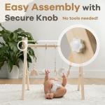 Comfy Cubs Wooden Baby Play Gym - Natural Finish Pinewood Baby Activity Gym with 5 Sensory Hanging Toys - Easy No-Tool Assembly, Safe and Durable for Infant Motor and Visual Development - Natural Wood