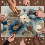 Elegant Flower Puzzles for Adults 1000 Pieces, Vintage Blue White Floral Jigsaw Puzzle, Flower Artistic Puzzle Challenge for Adults Art, Elegant Home Decor