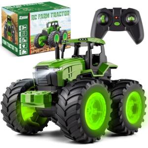 Remote Control Tractor Toys, Light Up Farm Monster Trucks Toy for Boys 3, 4, 5, 6, 7 Year Old, 2.4 Ghz RC Tractor Toys, Ideal Christmas, Birthday Gifts for Kids