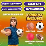 Sports Balls for Kids & Toddlers - (Pack of 4) 5-inch Sports Set Includes Football, Small Size Soccer, Basketball, and Playground Balls, Fun Indoors & Outdoor Toys (Hand Pump Included)